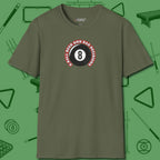 8 Ball Beer and Bad Decisions T-Shirt, front view, in Military Green smart apparel for strategic players