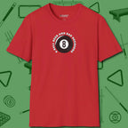 8 Ball Beer and Bad Decisions T-Shirt, front view, in Red smart apparel for strategic players