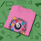 8 Ball Hearts and Stars T-Shirt, folded view, in Azalea from chalk to clutch, look the part