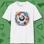 8 Ball Hearts and Stars T-Shirt, front view, in White a clean fit for the dirtiest safeties
