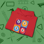8 Ball Panels Art Hoodie, in Red color, billiards hoodie, folded view