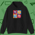 8 Ball Panels Art Hoodie, in Black color, billiards hoodie, front view