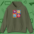 8 Ball Panels Art Hoodie, in Military Green color, billiards hoodie, front view