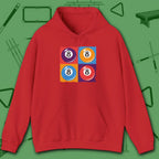 8 Ball Panels Art Hoodie, in Red color, billiards hoodie, front view