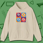 8 Ball Panels Art Hoodie, in Sand color, billiards hoodie, front view