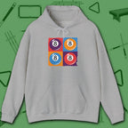 8 Ball Panels Art Hoodie, in Sport Grey color, billiards hoodie, front view
