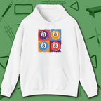 8 Ball Panels Art Hoodie, in White color, billiards hoodie, front view