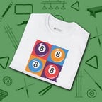 8 Ball Panels Art T-Shirt, in White color, billiards shirt, folded view