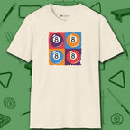 8 Ball Panels Art T-Shirt, in Natural color, billiards shirt, front view