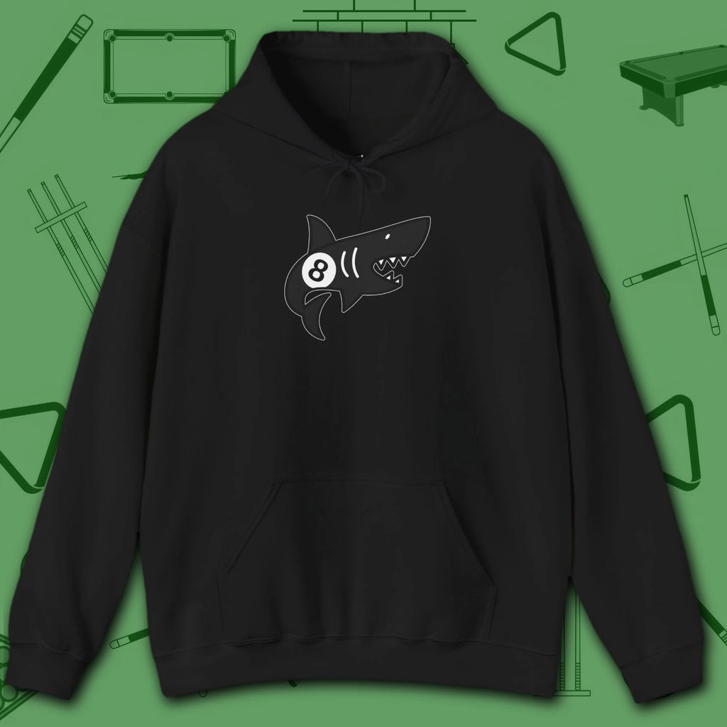 Pool Shark Hoodie, in Black color, billiards shirt, front view