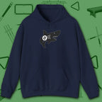 Pool Shark Hoodie, in Navy color, billiards shirt, front view