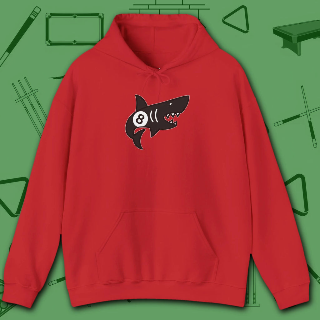 Pool Shark Hoodie, in Red color, billiards shirt, front view