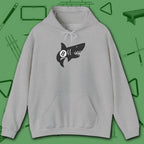 Pool Shark Hoodie, in Sport Grey color, billiards shirt, front view