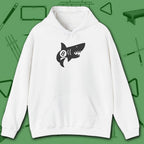 Pool Shark Hoodie, in White color, billiards shirt, front view