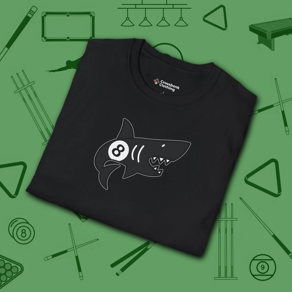 Pool Shark T-Shirt, in Black color, billiards shirt, folded view