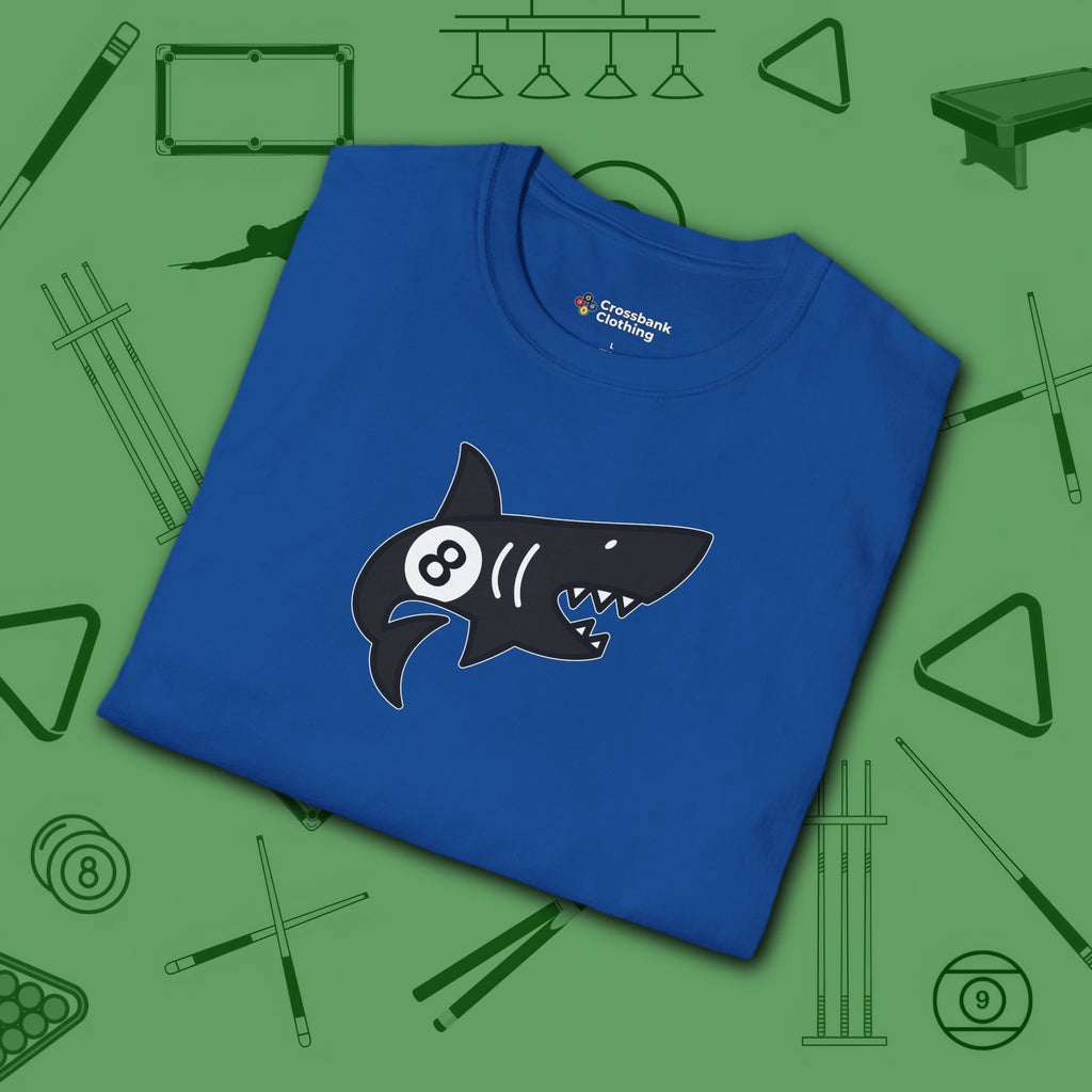 Pool Shark T-Shirt, in Royal color, billiards shirt, folded view