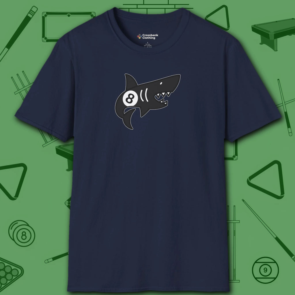Pool Shark T-Shirt, in Navy color, billiards shirt, front view