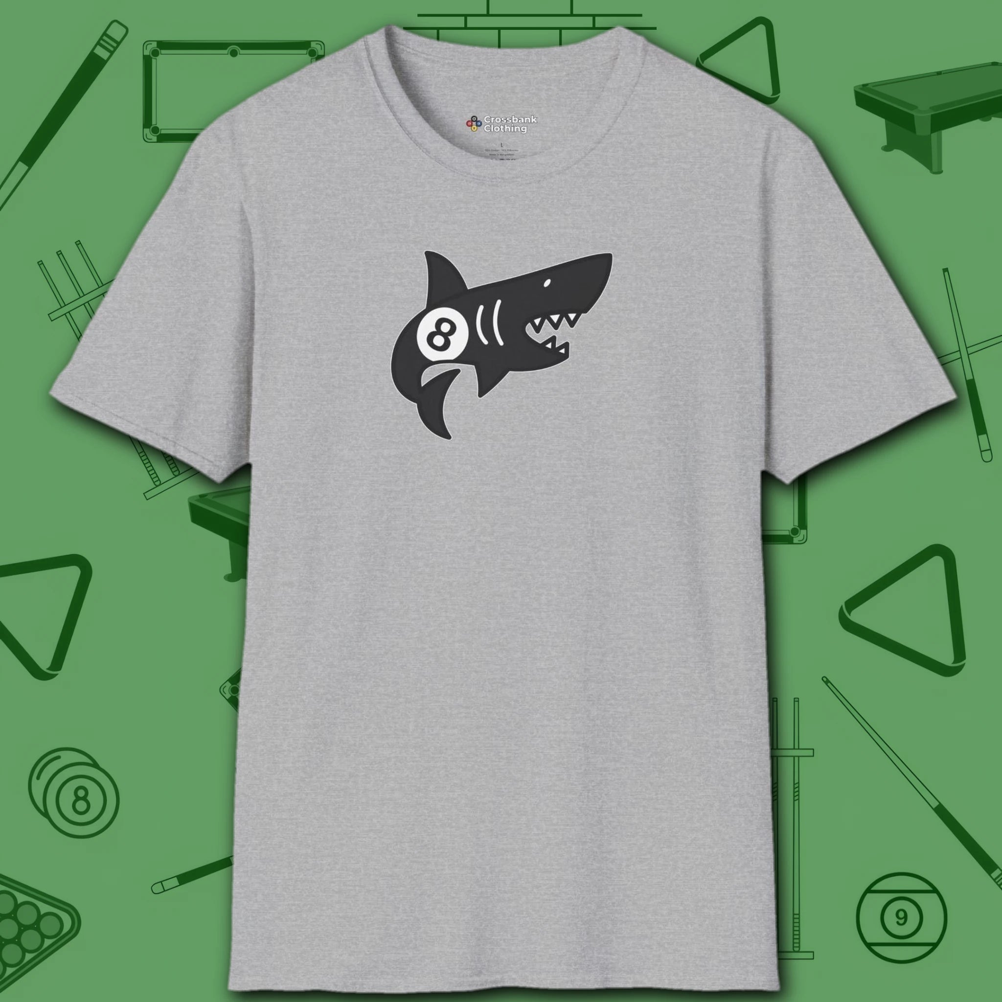 Pool Shark T-Shirt, in Sport Grey color, billiards shirt, front view