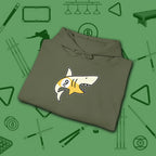 Pool Shark Hoodie, in Military Green color, billiards shirt, folded view