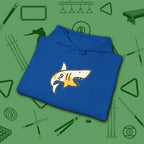 Pool Shark Hoodie, in Royal color, billiards shirt, folded view