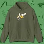 Pool Shark Hoodie, in Military Green color, billiards shirt, front view