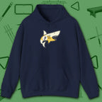 Pool Shark Hoodie, in Navy color, billiards shirt, front view