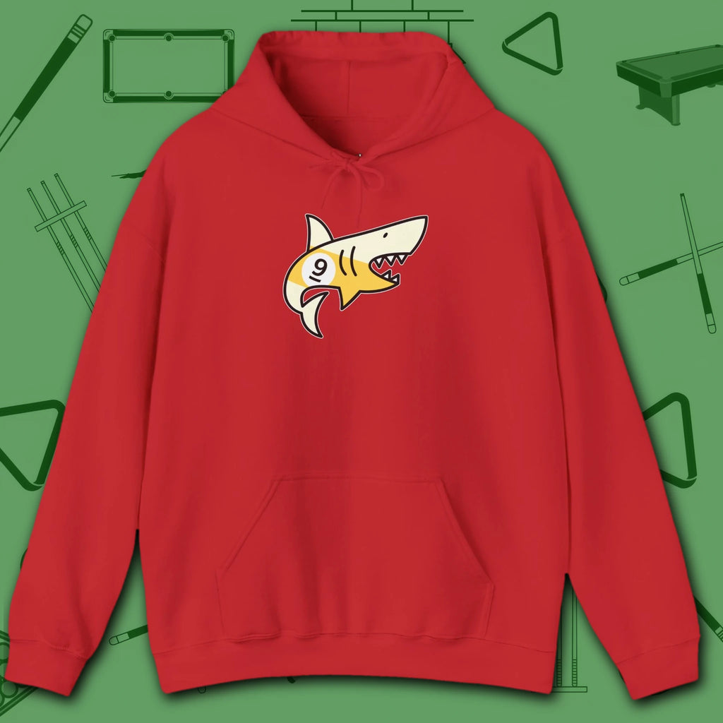 Pool Shark Hoodie, in Red color, billiards shirt, front view