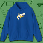 Pool Shark Hoodie, in Royal color, billiards shirt, front view