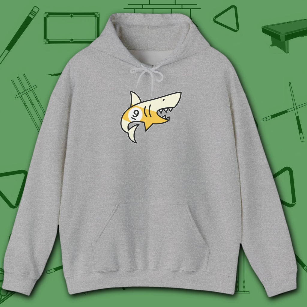 Pool Shark Hoodie, in Sport Grey color, billiards shirt, front view