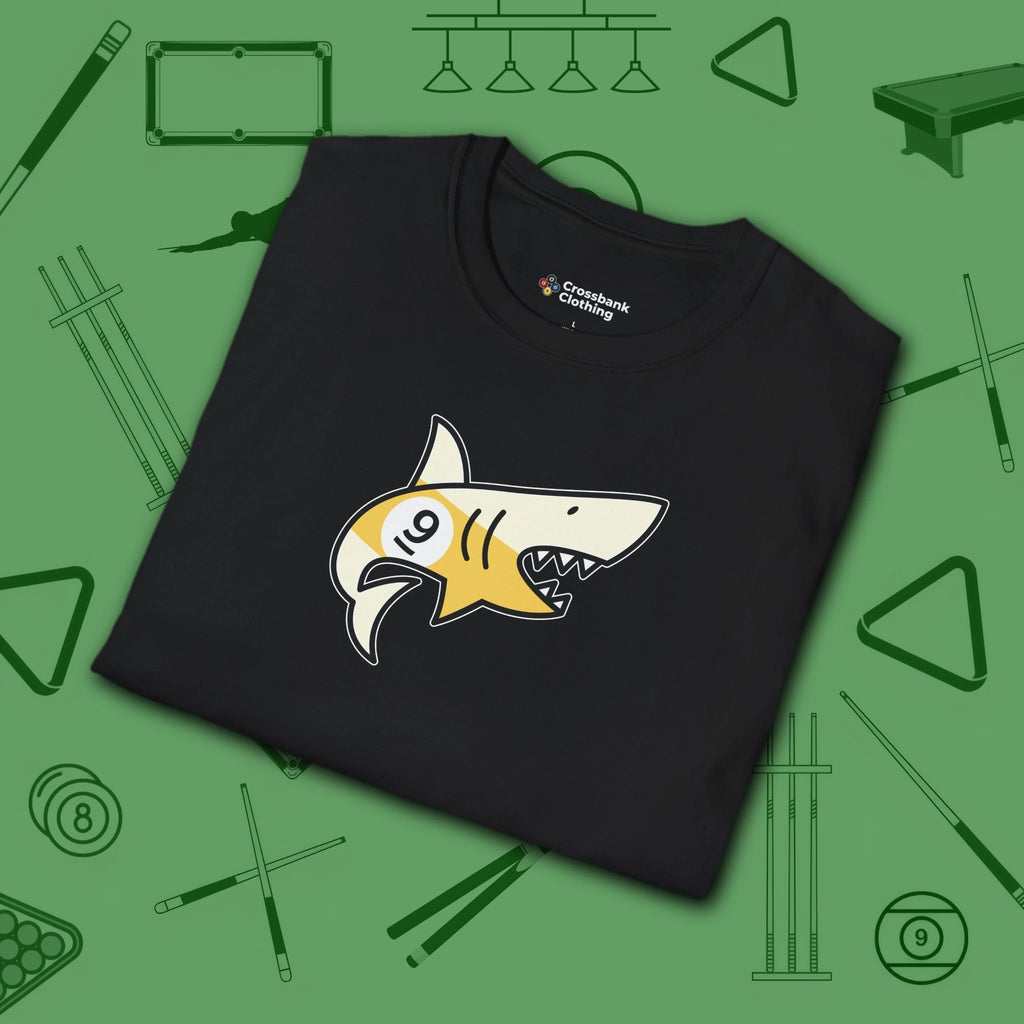 Pool Shark T-Shirt, in Black color, billiards shirt, folded view