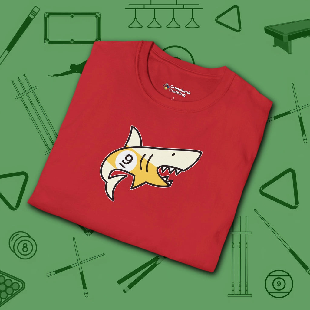 Pool Shark T-Shirt, in Red color, billiards shirt, folded view