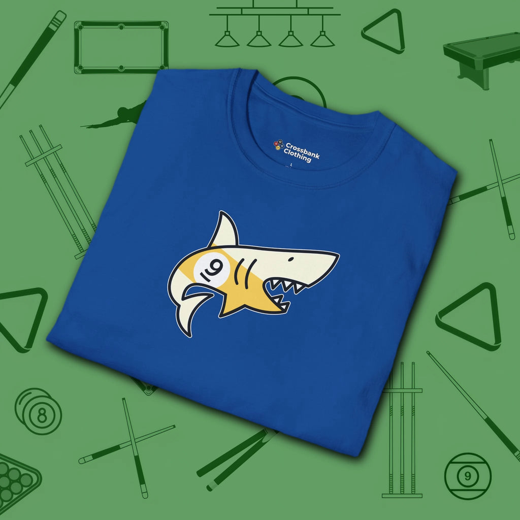 Pool Shark T-Shirt, in Royal color, billiards shirt, folded view