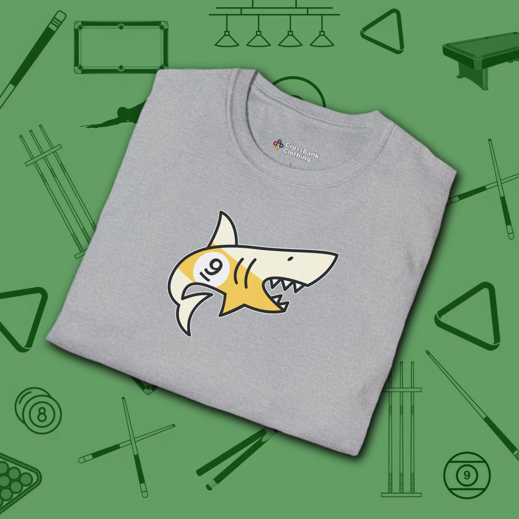 Pool Shark T-Shirt, in Sport Grey color, billiards shirt, folded view