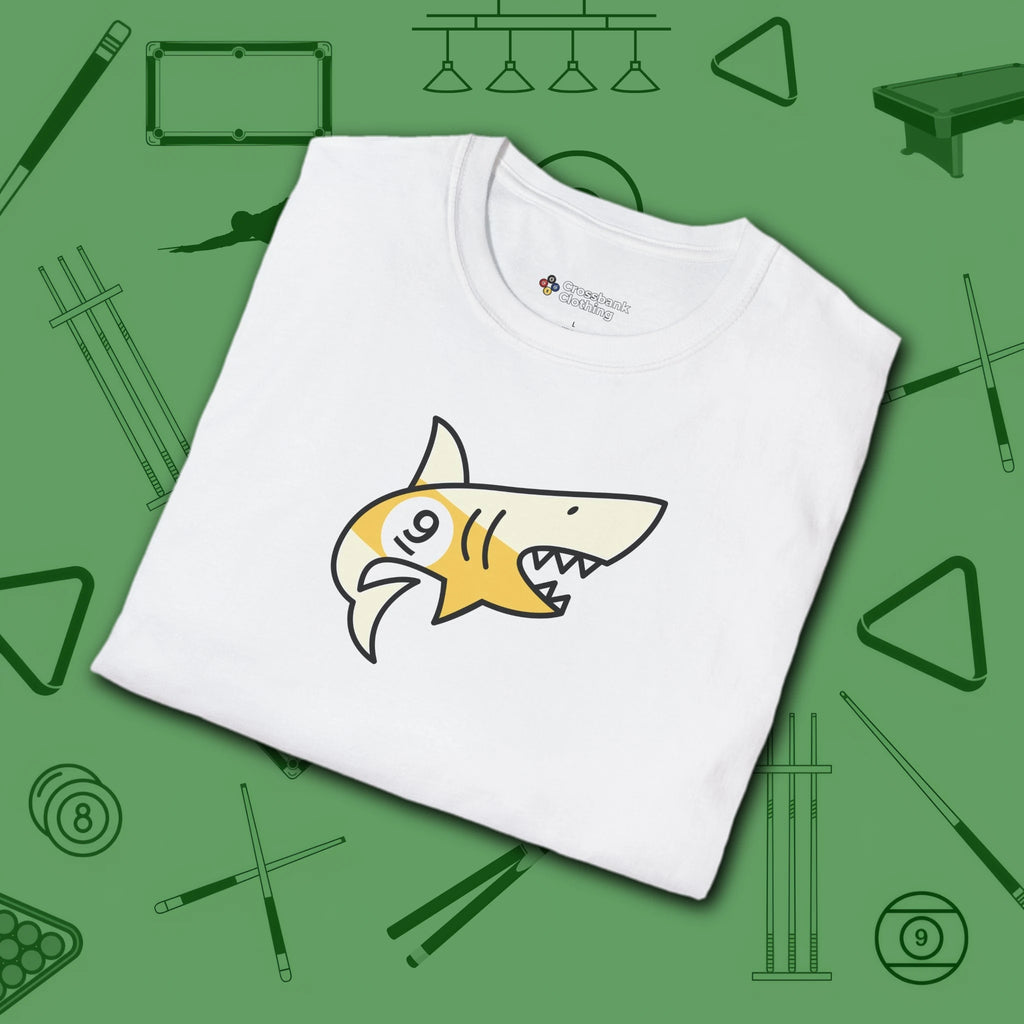 Pool Shark T-Shirt, in White color, billiards shirt, folded view