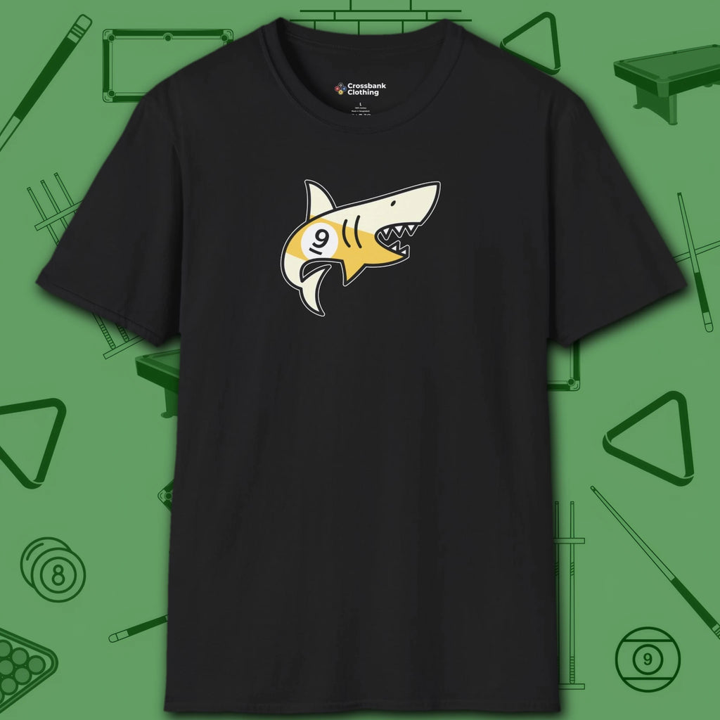 Pool Shark T-Shirt, in Black color, billiards shirt, front view