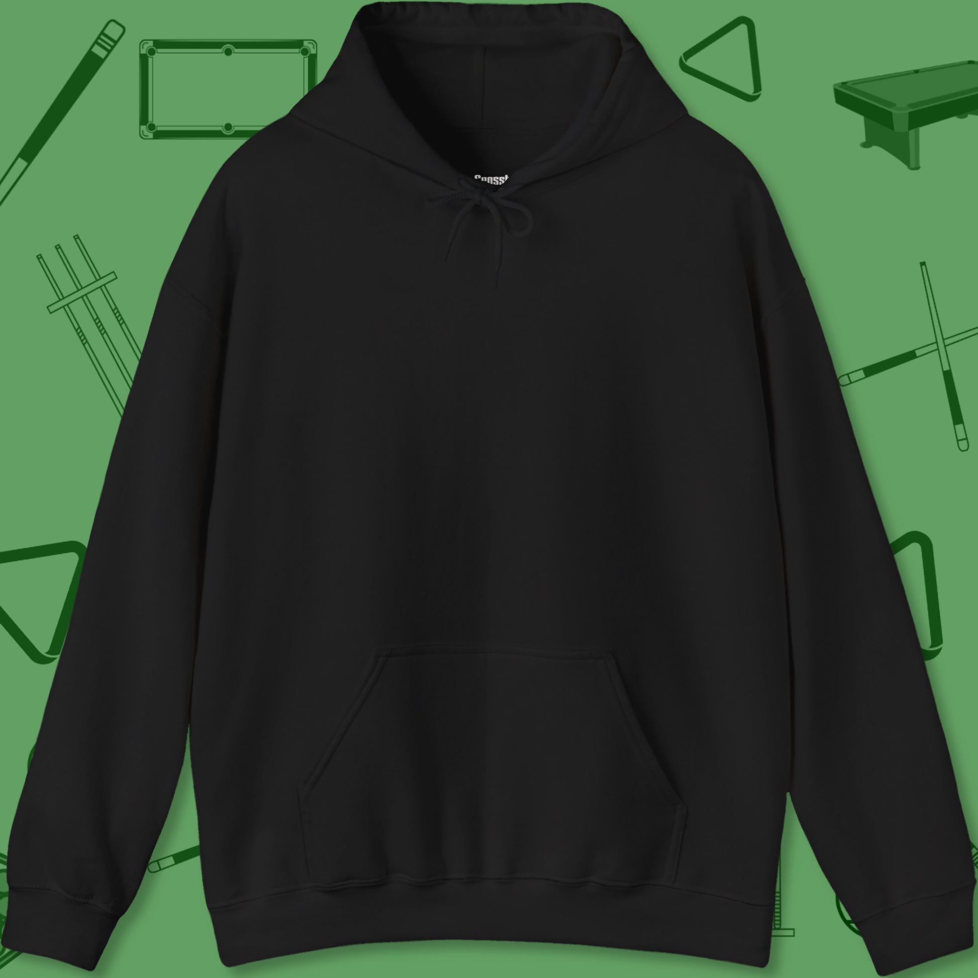 A Hoodie with billiards-themed design from Crossbank Clothing