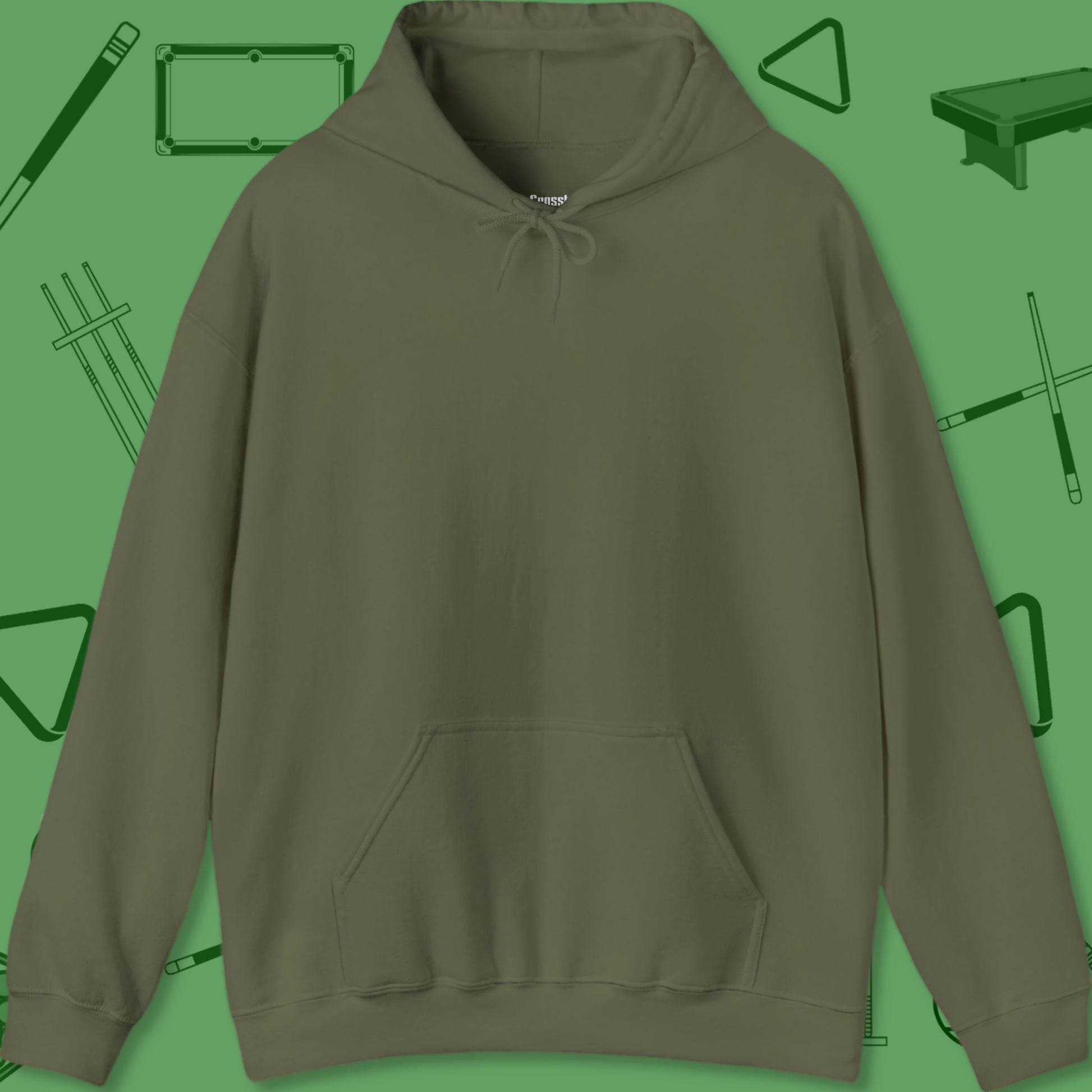 A Hoodie with billiards-themed design from Crossbank Clothing