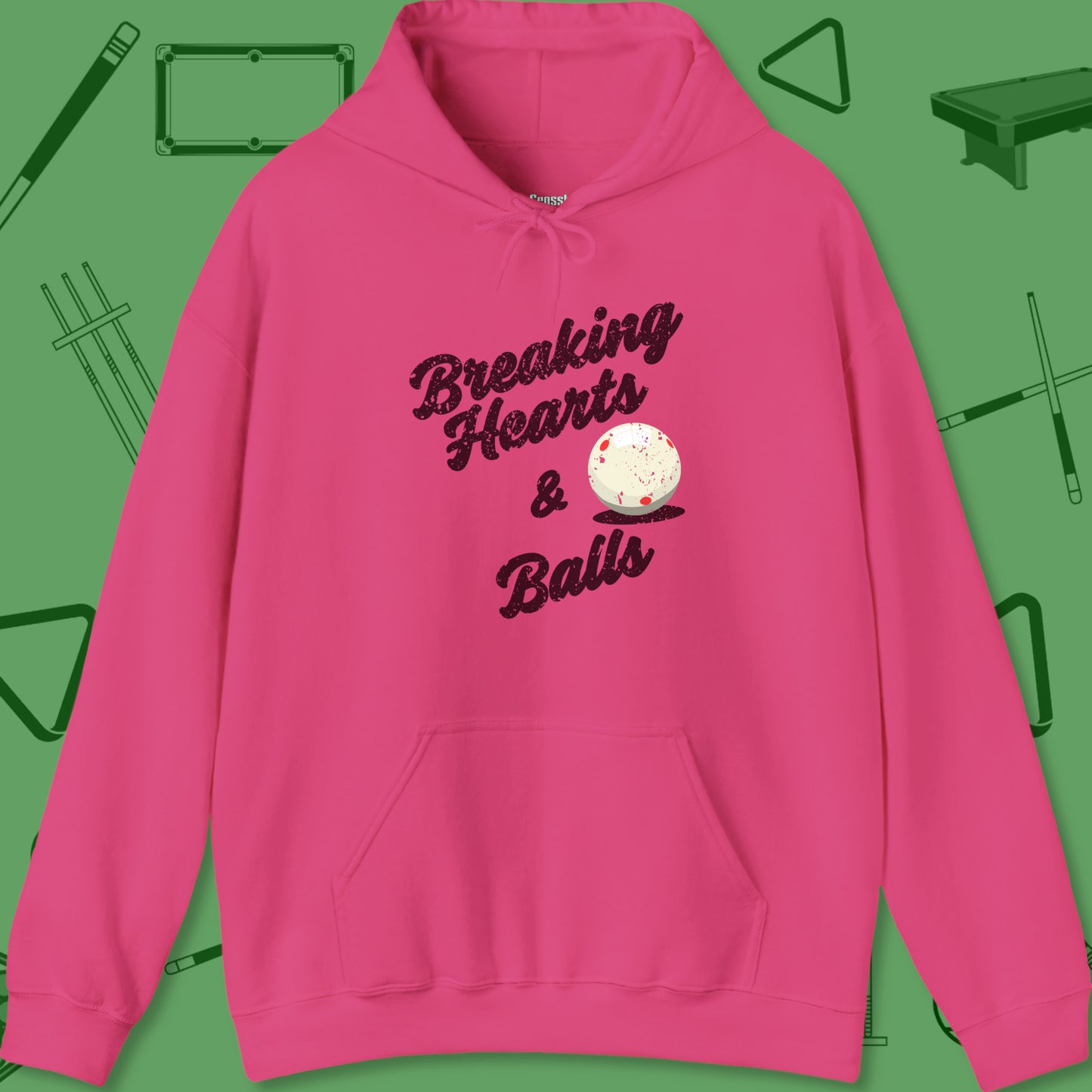 A Hoodie with billiards-themed design from Crossbank Clothing