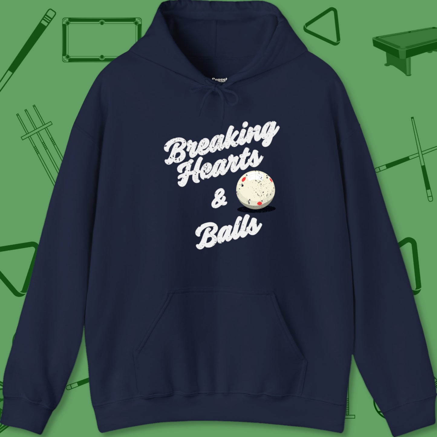 A Hoodie with billiards-themed design from Crossbank Clothing