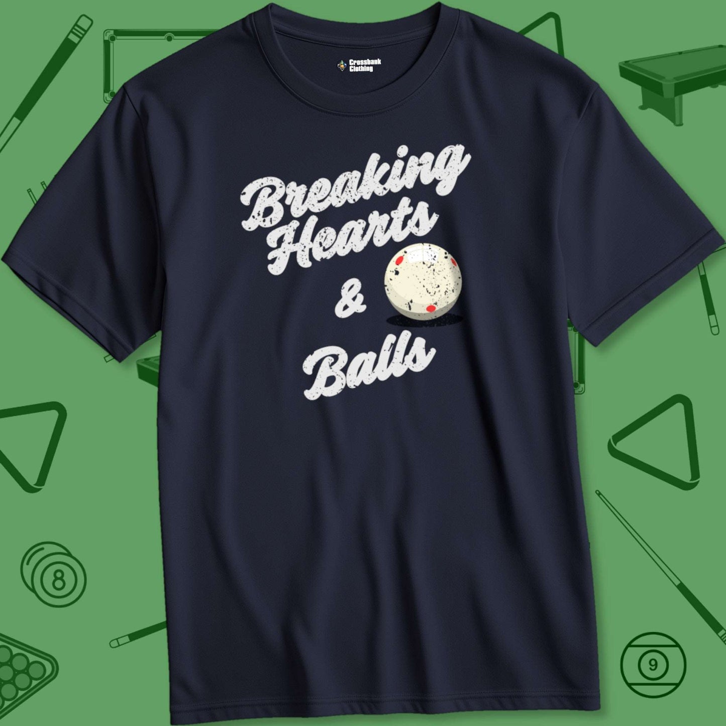 A T-Shirt with billiards-themed design from Crossbank Clothing