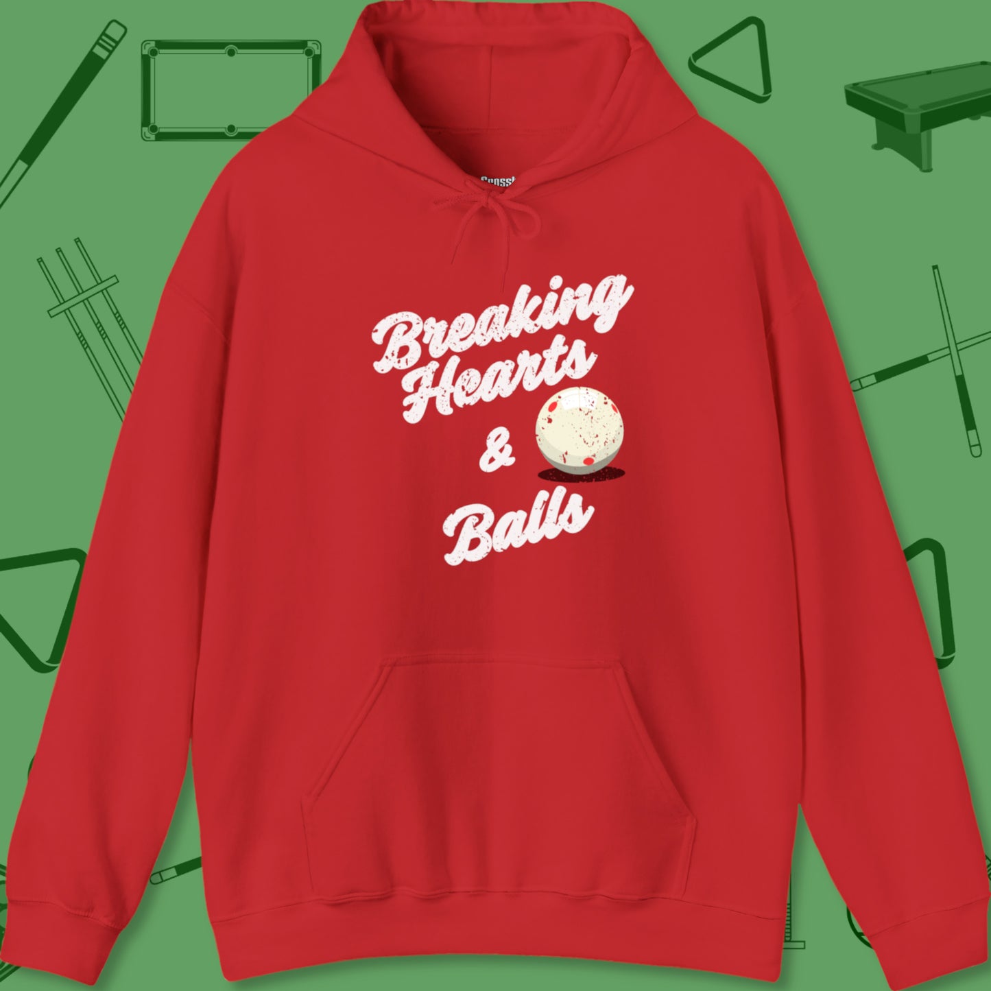 A Hoodie with billiards-themed design from Crossbank Clothing