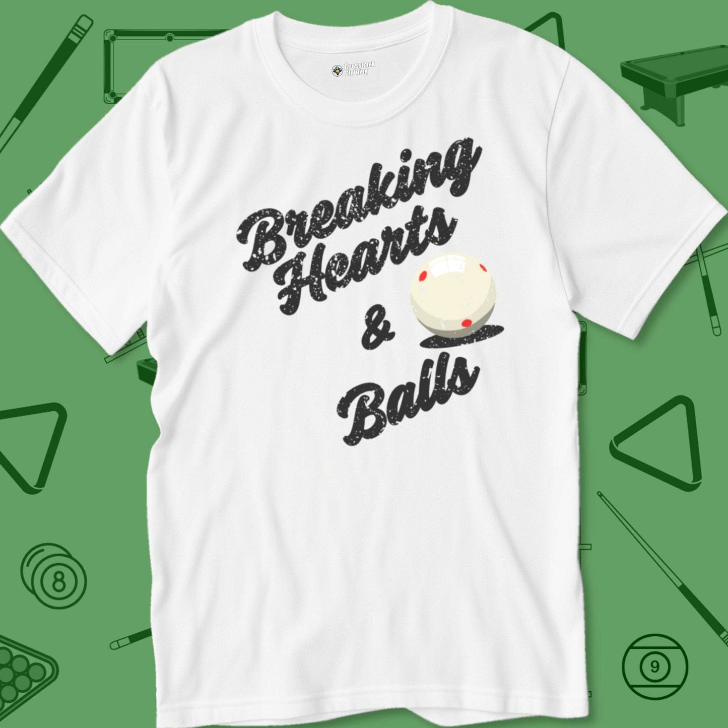 A T-Shirt with billiards-themed design from Crossbank Clothing