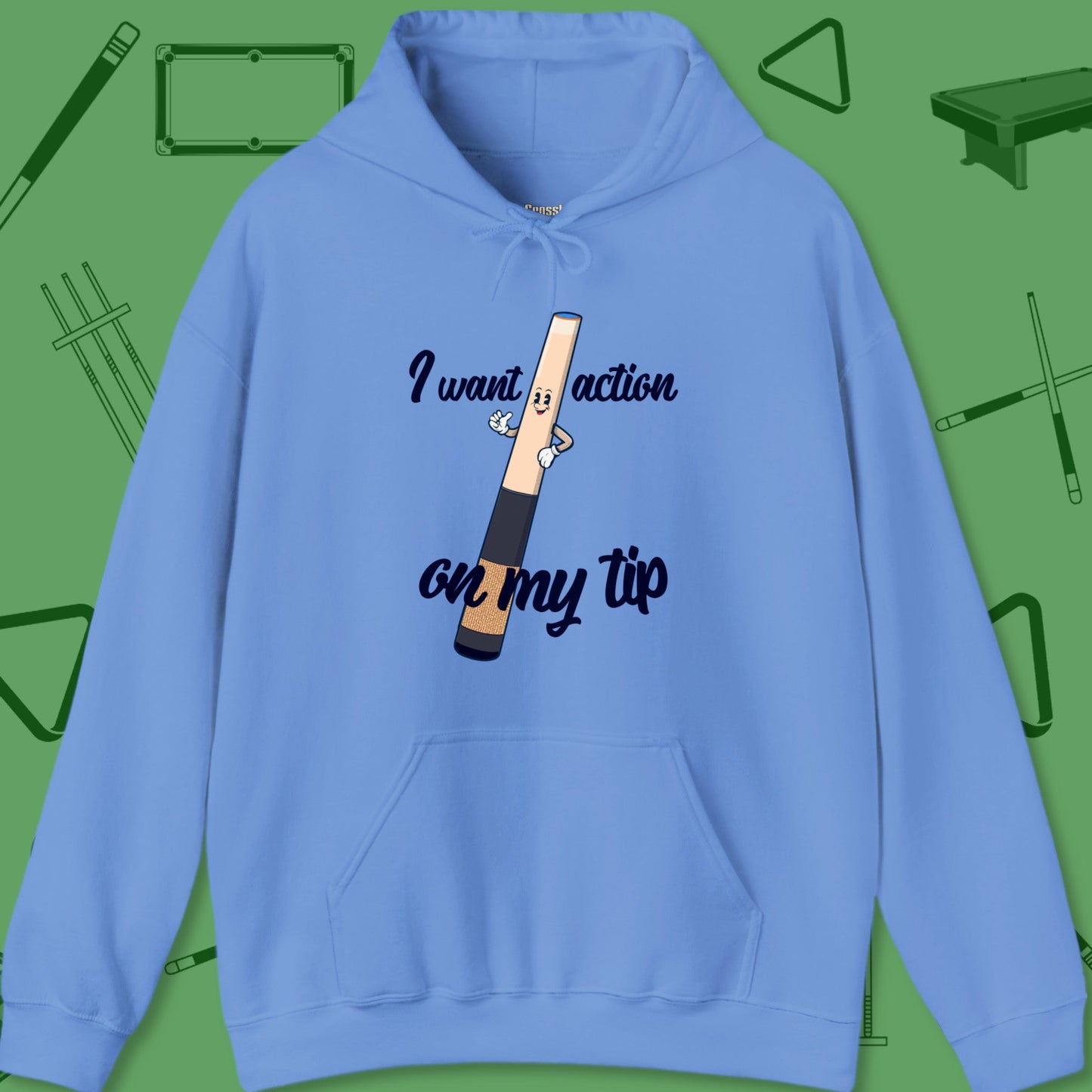 A Hoodie with billiards-themed design from Crossbank Clothing