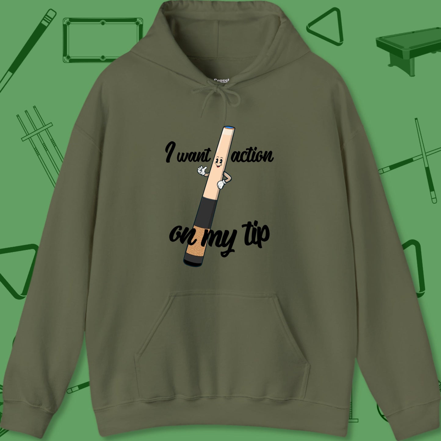 A Hoodie with billiards-themed design from Crossbank Clothing