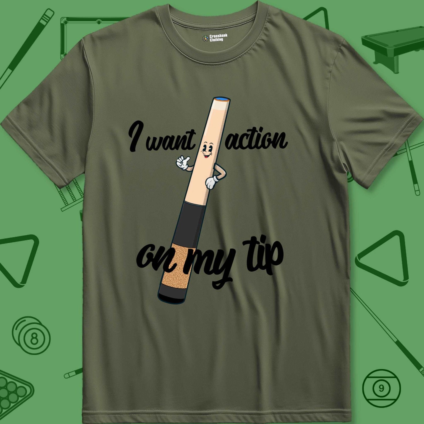 A T-Shirt with billiards-themed design from Crossbank Clothing