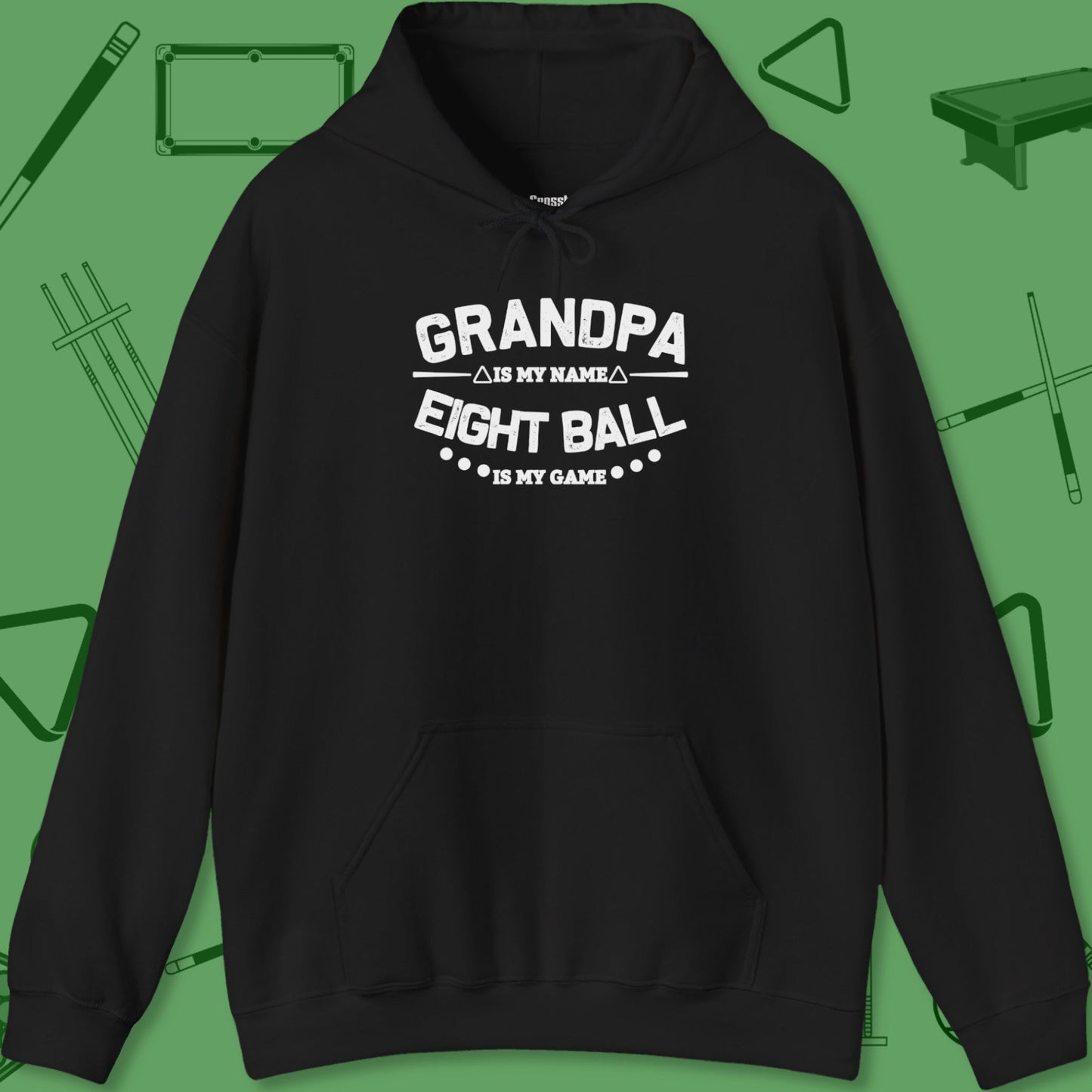 A Hoodie with billiards-themed design from Crossbank Clothing