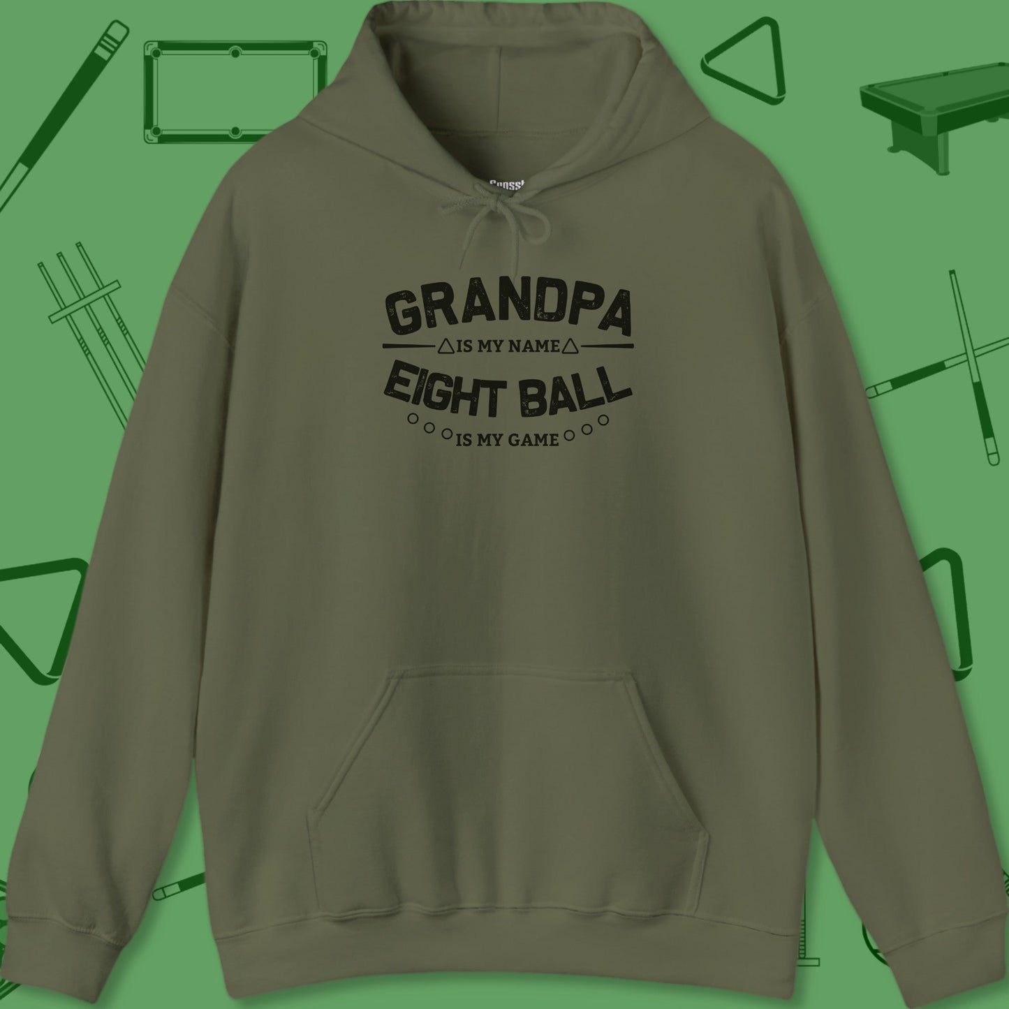 A Hoodie with billiards-themed design from Crossbank Clothing