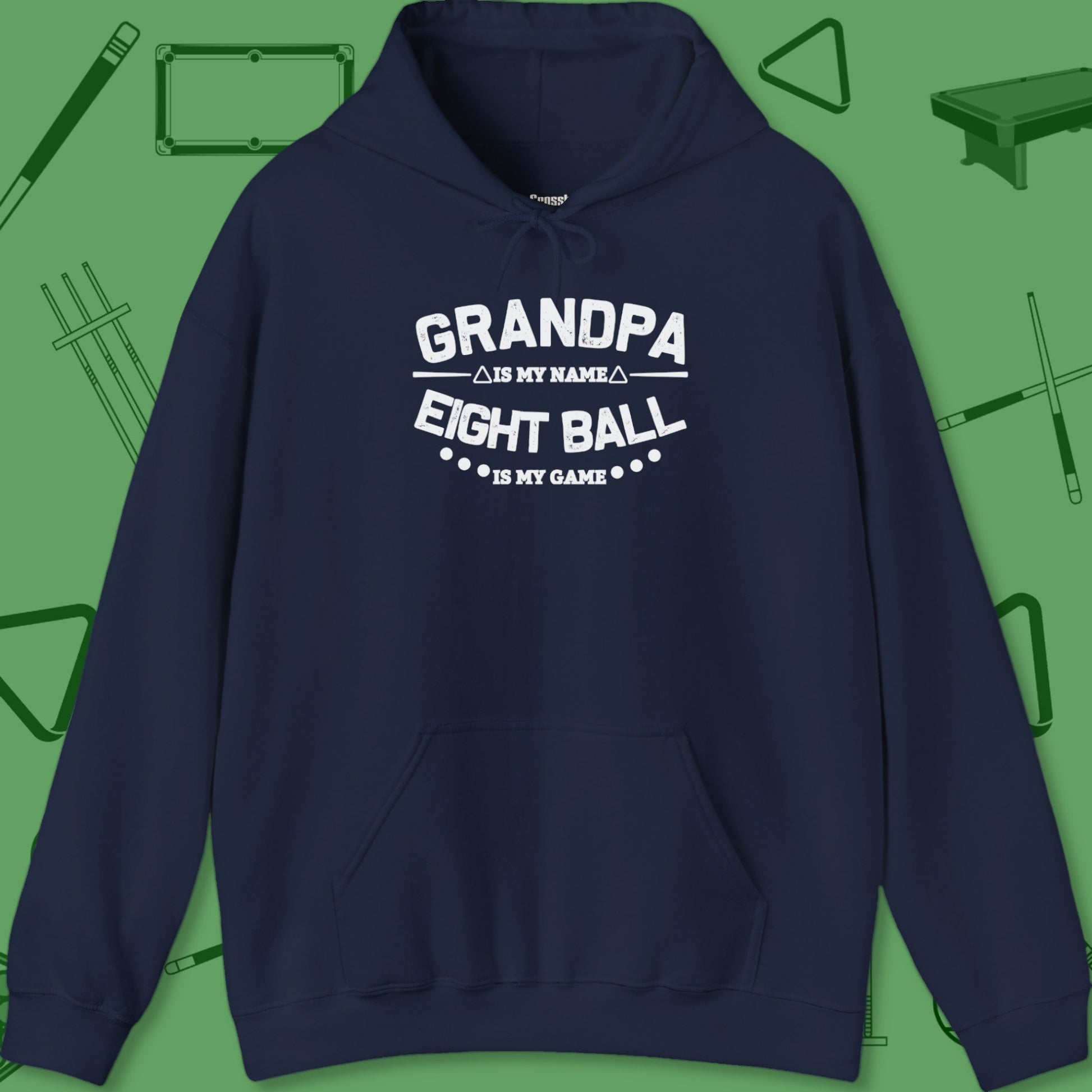 A Hoodie with billiards-themed design from Crossbank Clothing