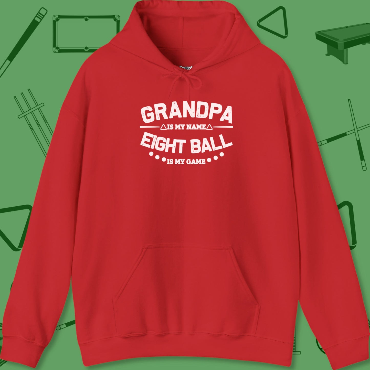 A Hoodie with billiards-themed design from Crossbank Clothing