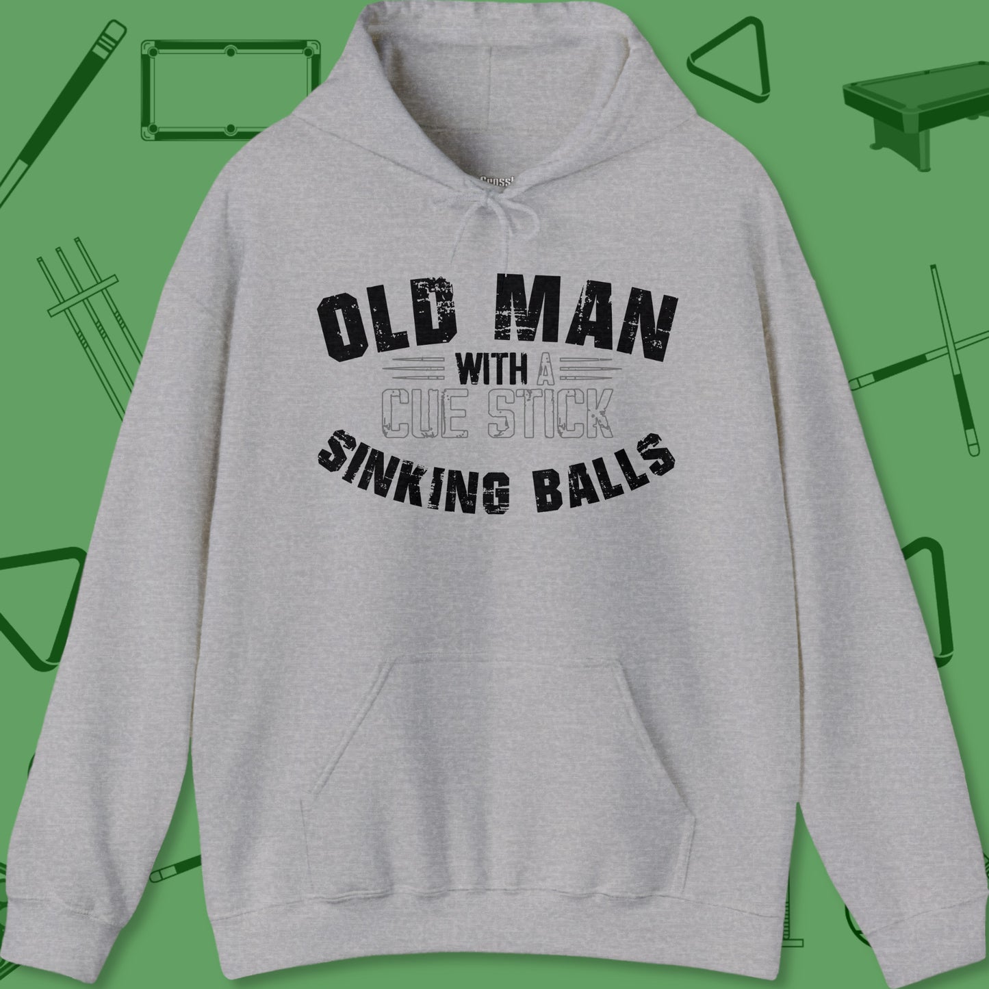 A billiards-themed Hoodie named Old Man Sinking Balls Hoodie by Crossbank Clothing